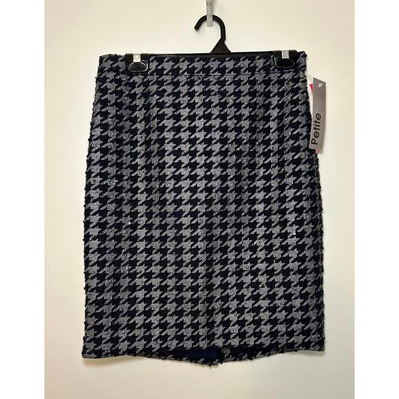 Ann Taylor Petite Navy Blue Houndstooth Sequin Midi Pencil Skirt Womens 6P - Picture 1 of 5